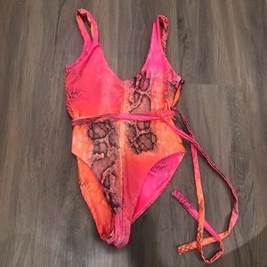 One piece bikini - pink snake skin